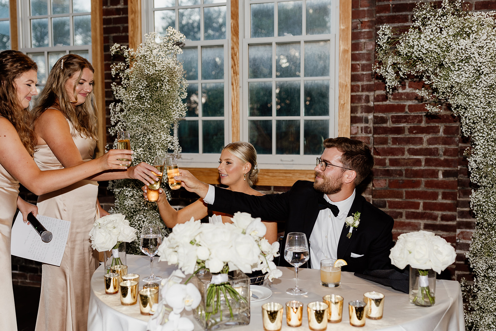 Tinker House Wedding Head Table Celebrate Toast Cheers Beverage Service