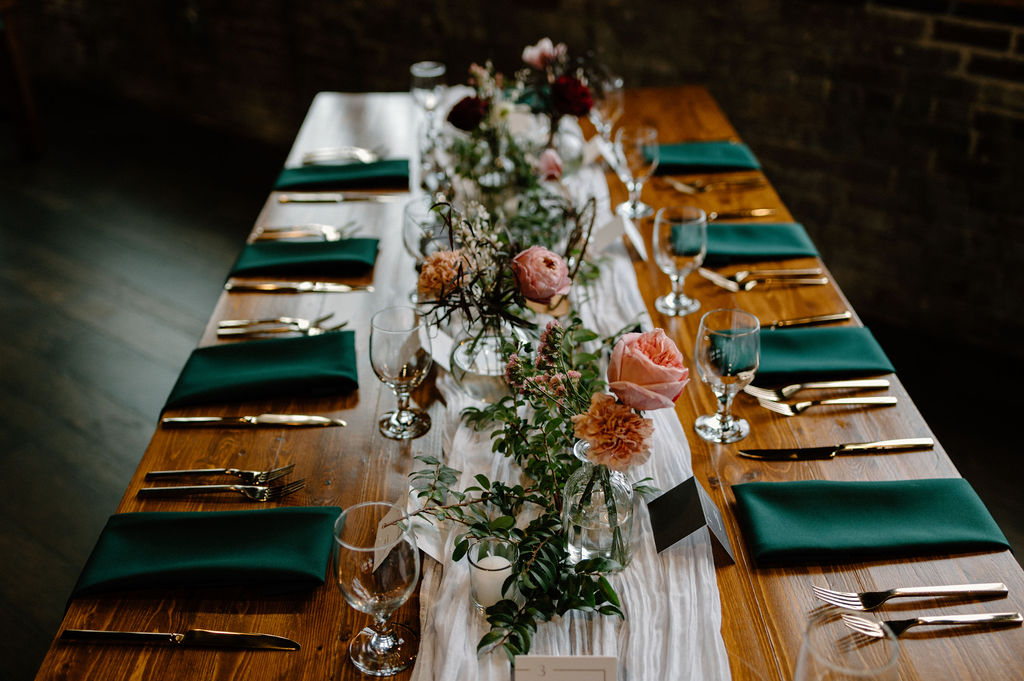 Tinker House Events Reception Table Decor Photographer - Rachel Edwards Caterer - A Cut Above Dessert - Princess Confections Bakery Florist - Ethereal Florals DJ - Brian Jackson Kayla & David Wedding