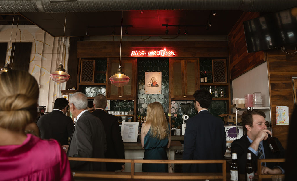 Provider Café event rental Indianapolis with warm lighting and bar